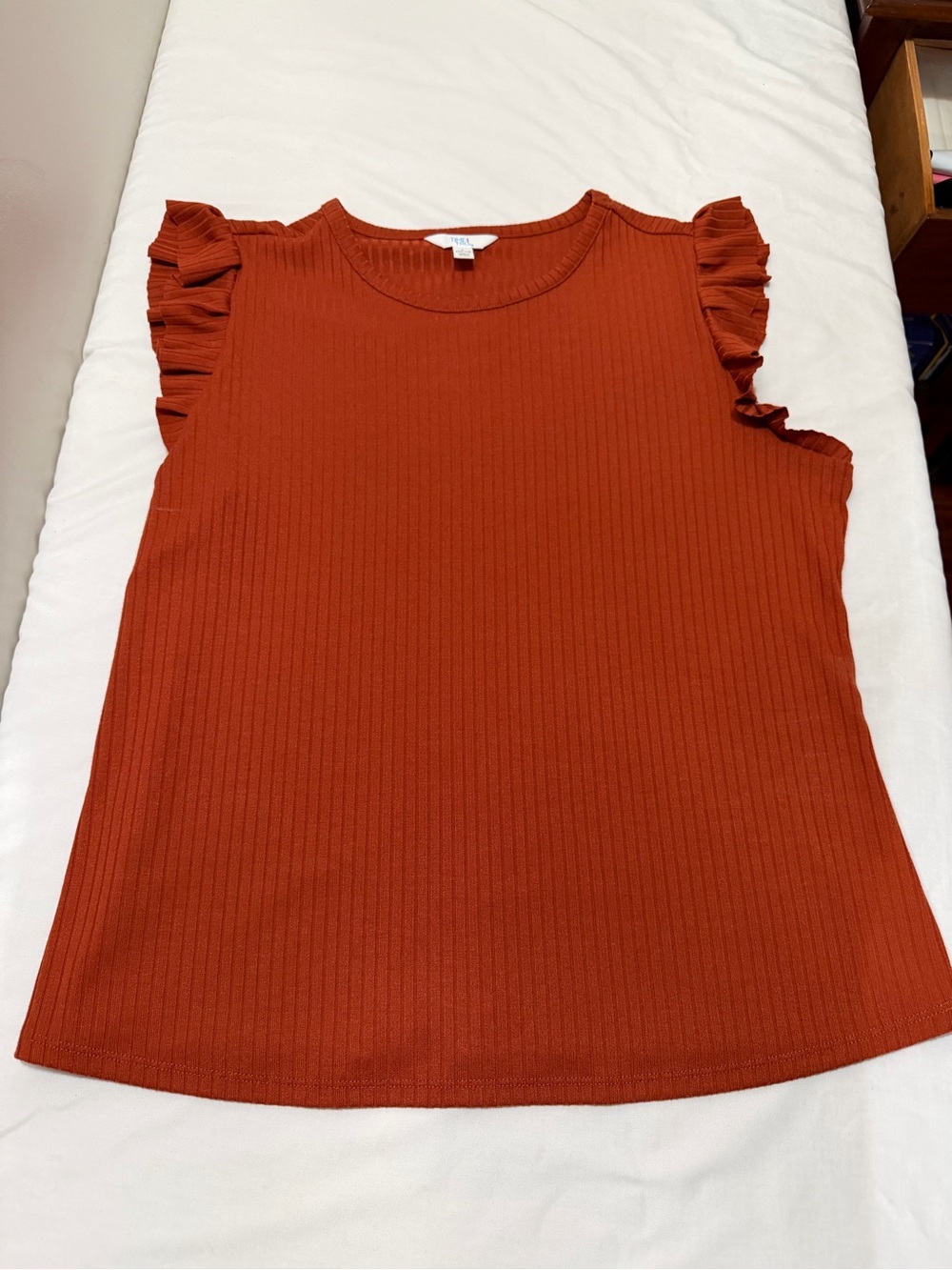 Time and Tru Rust Ribbed Ruffle-Sleeve Tank - Picture 2 of 4